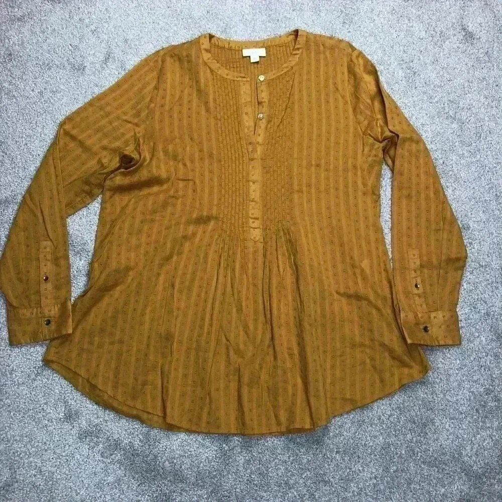 J Jill Blouse Top Sz S Mustard Yellow Long Sleeves Peasant Tunic Cotton